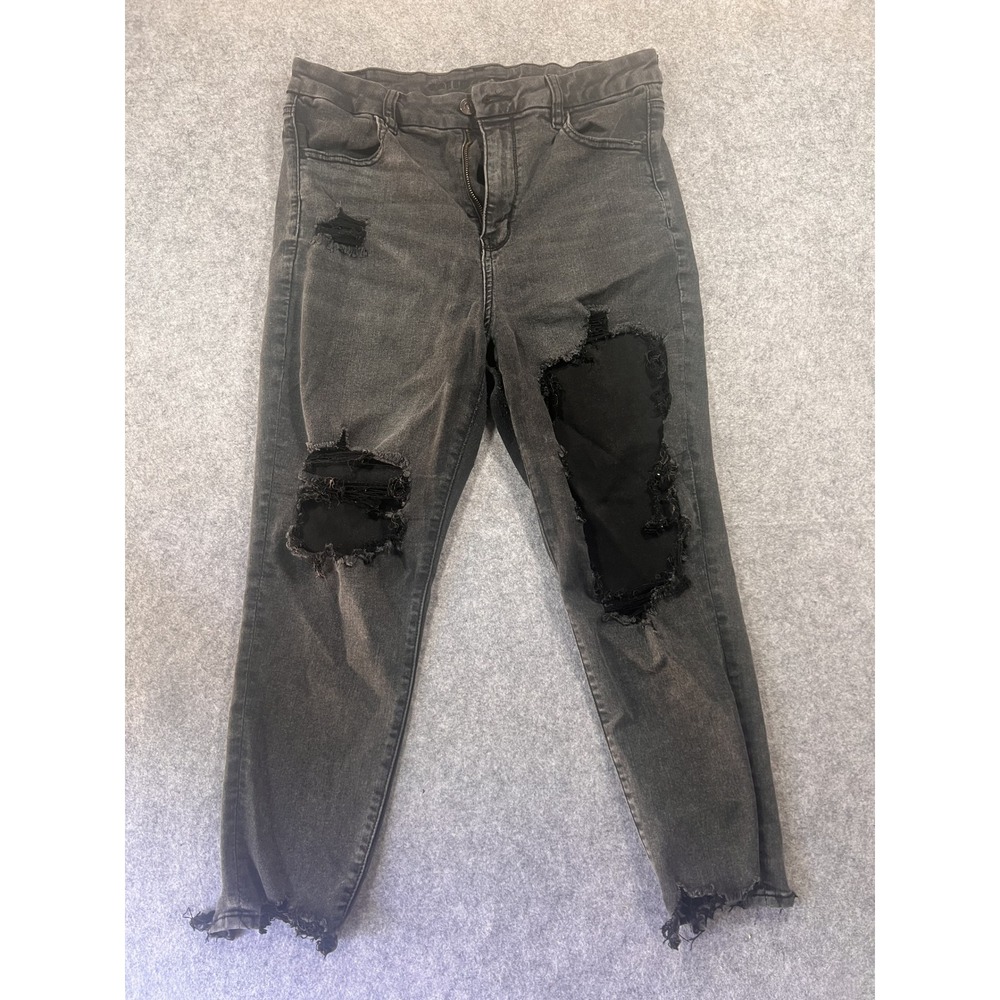 American Eagle Forever Soft Distressed Jeans 14 X-Short Black Ripped